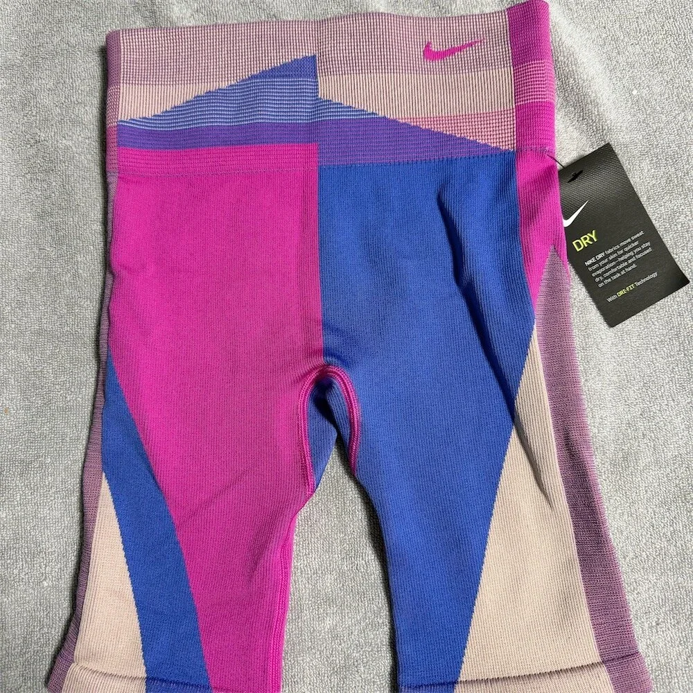Nike Dri-FIT Seamless Biker Shorts Womens XS Pink/Blue Colorblock 8